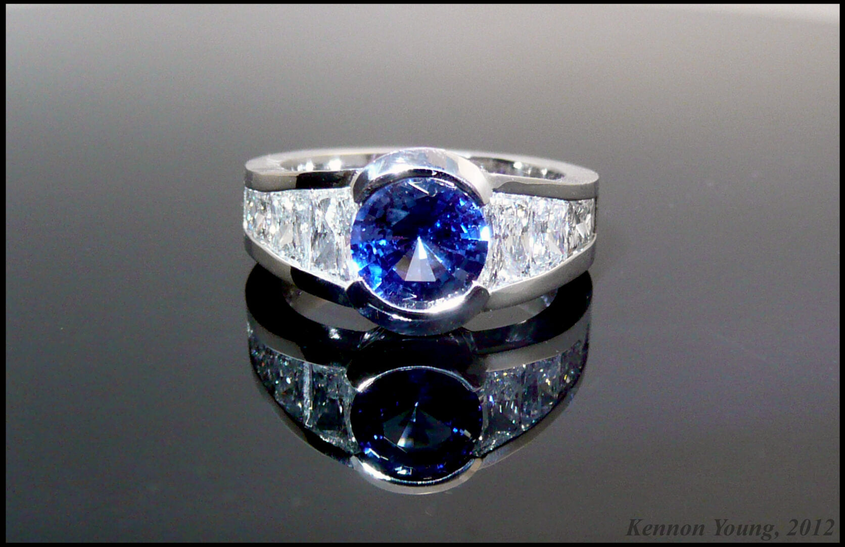Sapphire diamond platinum custom Engagement Ring Vermont