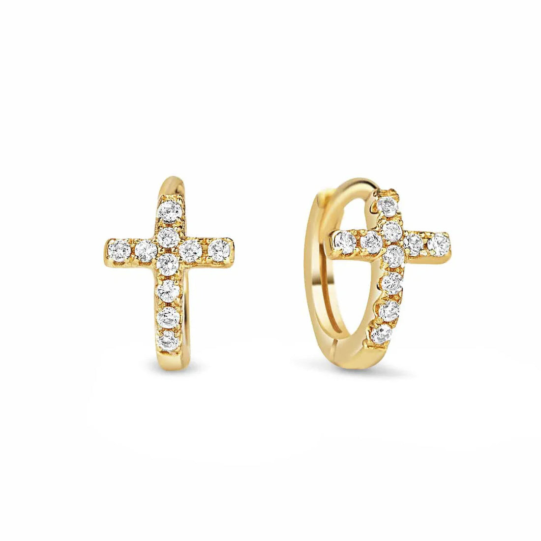 Cross Earrings Diamond Gold