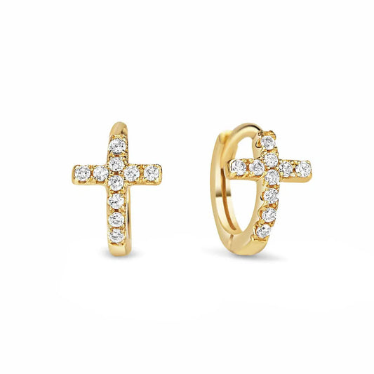 Cross Earrings Diamond Gold