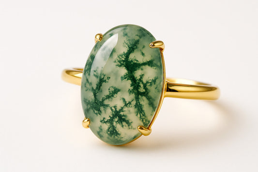 Moss Agate Ring Gold