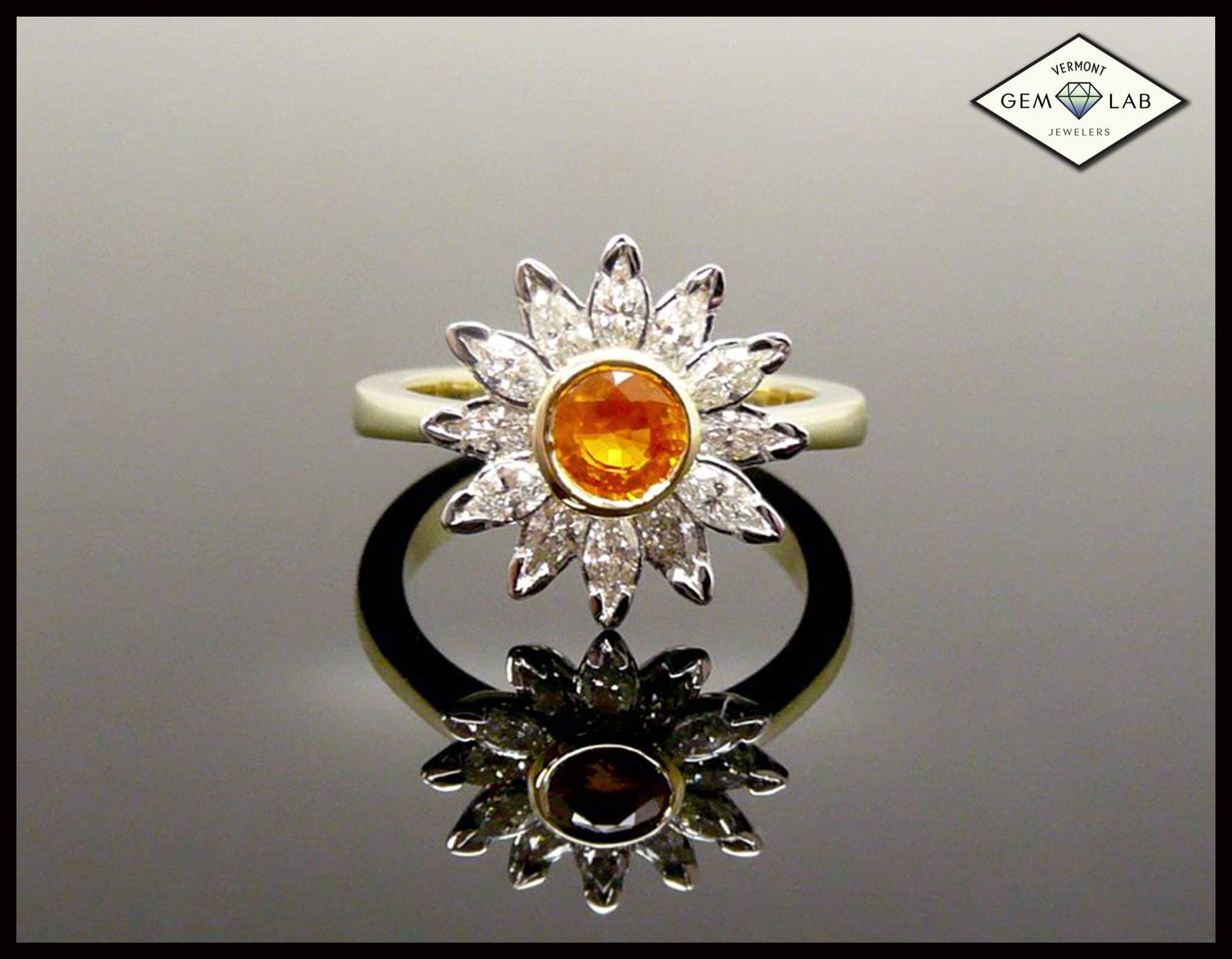 Sapphire Diamond Platinum Yellow Gold Halo Engagement Ring Vermont