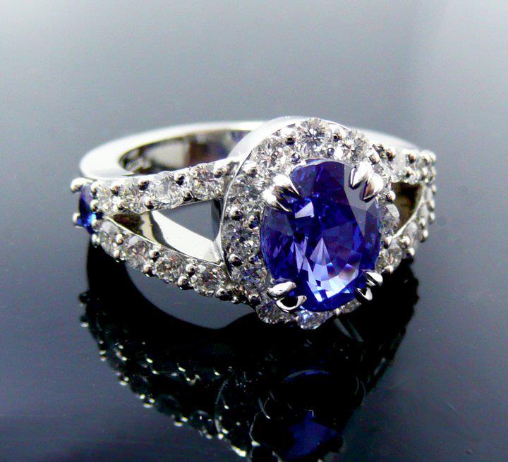 Oval Sapphire Diamond Platinum Halo Engagement Ring Vermont